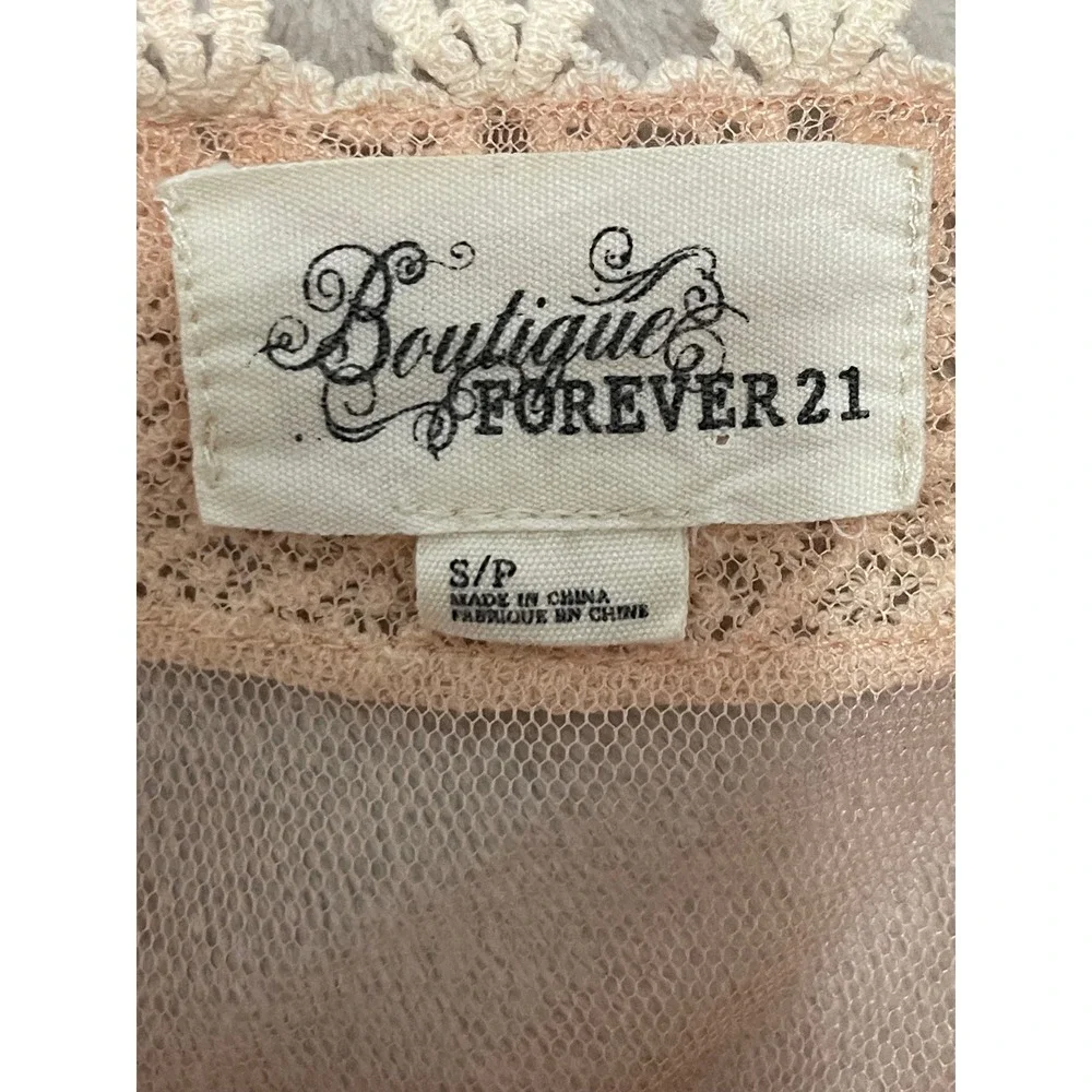 Boutique Forever 21 Peach Mesh Crochet Lace Trim Shrug Bolero Short Sleeve Small